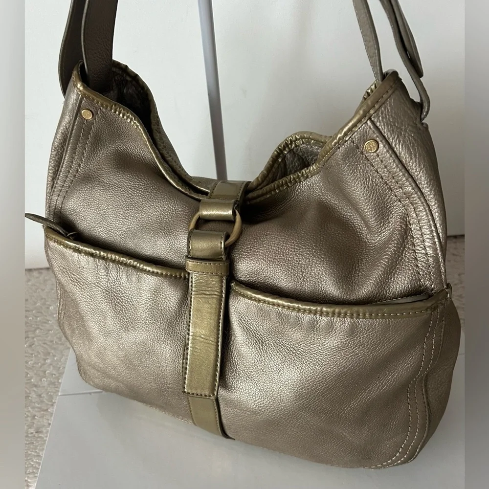 Cole Haan Gold Metallic Leather shoulder Bag structured tote